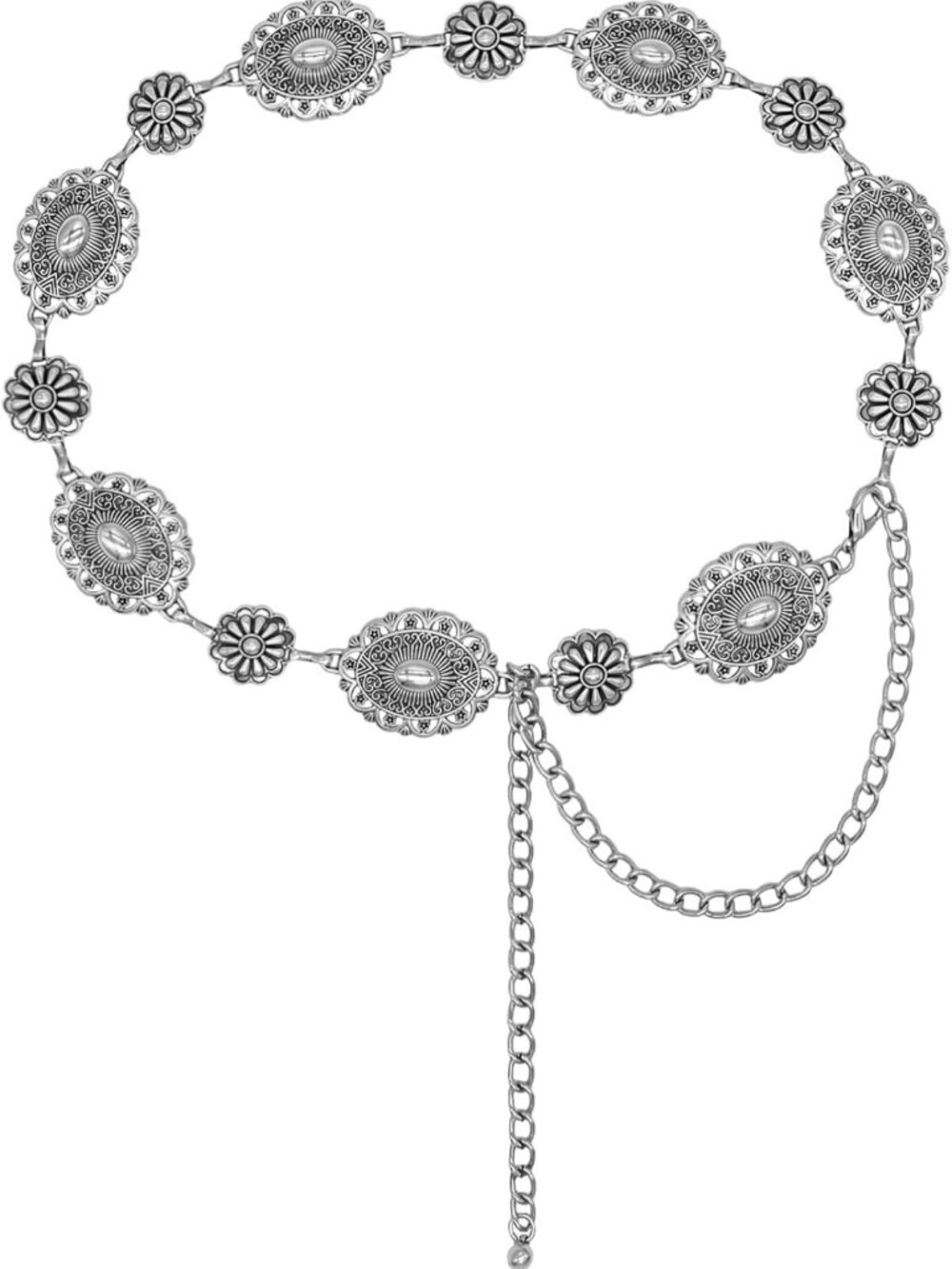 Stylish Western Metal Concho Belt for Women - Cowgirl Chain Accessory for